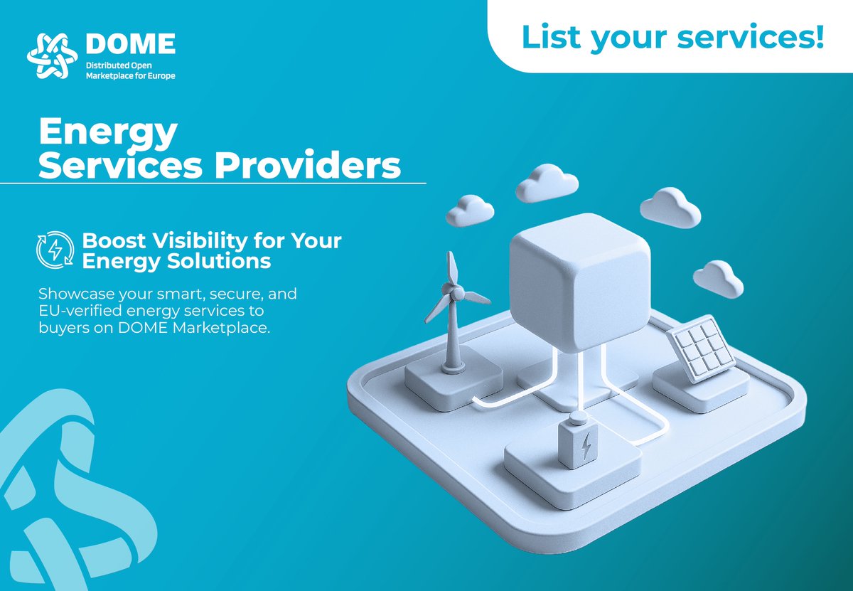 #Energy data is powerful — visibility makes it profitable.
Put your energy solution in front of real buyers on the #DOMEMarketplace: verified 🇪🇺EU cloud &amp; edge services in one trusted catalogue.

Join today and grow your reach! 👉 dome-marketplace.eu