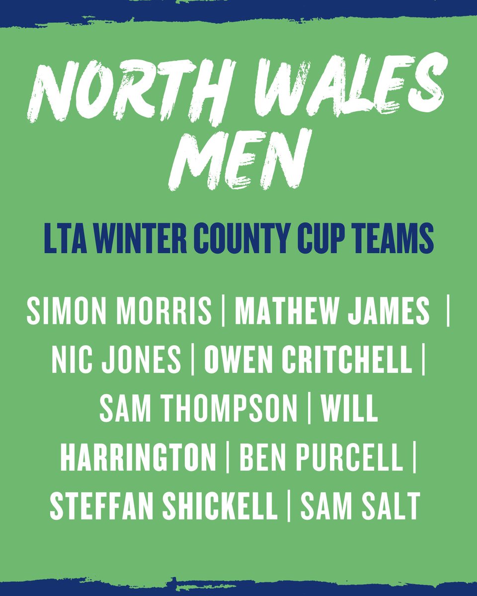 Pob lwc to our men’s and women’s teams competing in the LTA Winter County Cup! 🎾

Team Locations:
• South Wales Women - Taunton Tennis Centre
• South Wales Men - Newport Tennis Centre
• North Wales Women - Wrexham Tennis Centre
• North Wales Men - Cardiff Met Tennis Centre
