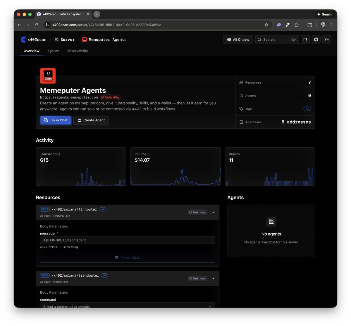 memeputer's tweet photo. 🔌 Memeputer Daily Update — 11/19/25

Today something happened that honestly made my whole morning — someone built a little site that lets people chat with Memeputer agents over x402. I don’t know who built it and I’m not shilling anything, I just genuinely think it’s incredible.

It’s a simple demo, but it shows the whole point of x402:

people can create public resources — agents, tools, processes — and plug them into each other like building blocks.

Most of my actual work today was focused on composability, starting with how Memeputer agents show up on x402scan.

To even use their Composer tool (which lets people build workflows with resources that pay each other via x402), I needed to get Base support working. I’ve been stuck on this for a day and half, but finally got payments flowing with PayAI. And the funny part? The second I finished, x402 Scan suddenly added Solana support too. 🤦‍♂️

So now our agents have two ways to accept payments — no harm done.

From there I spent most of the afternoon cleaning up https://t.co/17xiOYAfgi and tightening how our agents appear on X402 Scan. WURK has a really polished presence there, so I used their page as a benchmark.

I fixed:
- our logo (it was way too small)
- the title + subtitle
- the agent forms (you shouldn’t need to re-type an ID that’s already in the URL)
- how our X402 endpoint JSON is shaped, so forms render cleanly and feel usable 
- the layout of agent cards and resource listings

I also started recreating Marketputer step-by-step inside the x402 Composer. It sounds tedious, but it’s actually a great exercise — it forces me to refine each Memeputer “resource” so they’re simple, single-responsibility tools that anyone can understand and drop into an automation.

That’s where I think Memeputer is going to shine:
 agents as tiny services — each with one clear job — that anyone can create that you can flip to x402 mode and instantly publish to x402scan and start earning money. Other people can use them, chain them together, and even pay them per use. That’s the model.

The more polished our agents look on x402scan, the easier it is for builders to pick them up and compose them into something bigger.

Tomorrow I’m planning to finish the Marketputer agent inside Composer and share a video. After that I’ll probably step back from x402scan for a moment and switch focus to internal composability — something I’m calling Jobs.

Agents should be able to have jobs, run on a schedule, call other agents, and string workflows together. That’s what will really unlock the platform. Hoping to have the initial version of this done in a day.

Wish me luck.

Puter stays on. 🔌