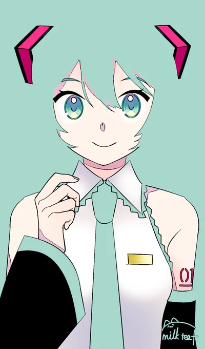 髪と背景が同化してるの流行ってますよね! ラクガキ #初音ミク