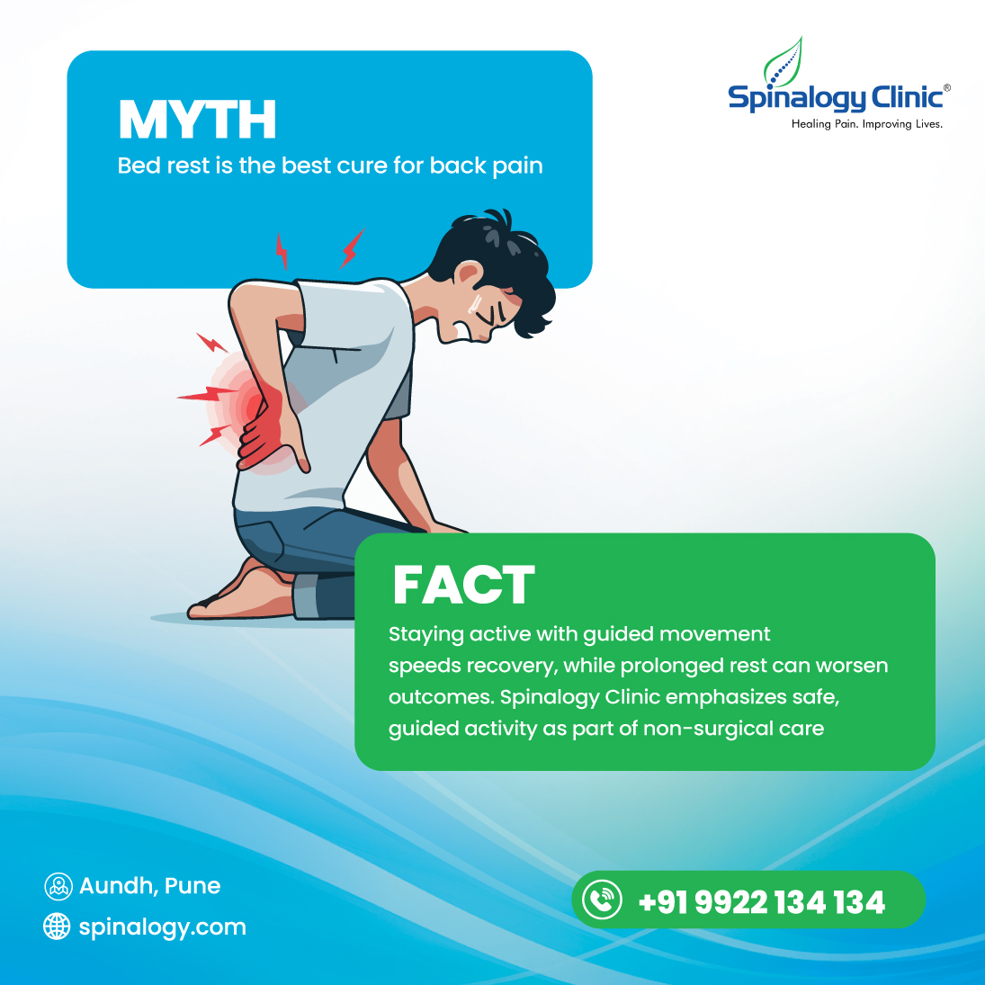 spinalogy's tweet image. Rethink Rest for Back Pain! ✨

The old advice to &quot;just rest&quot; for back pain is outdated.

Consult Back Pain Specialist in Pune for to faster and safer recovery : share.google/jf6z3hyi5h8khL…

#BackPain #BackPainMyth #BackPainRecovery #BackPainTreatment  #PuneClinic #BackPainSpecialist