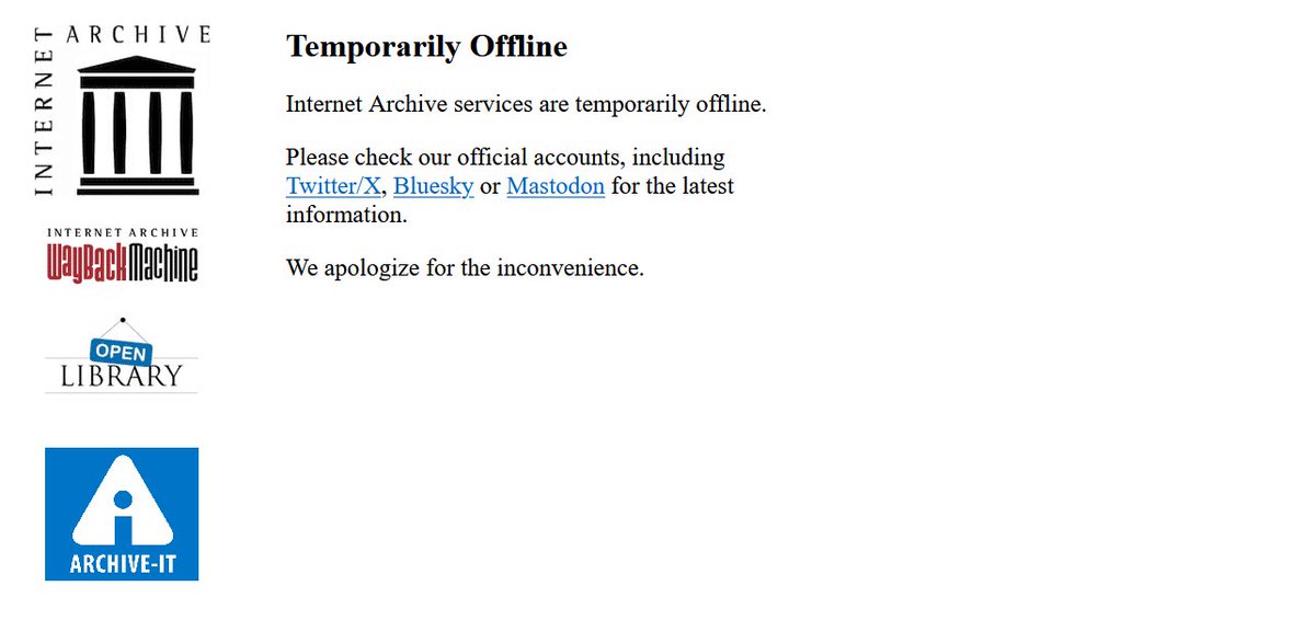 TomerPalma2006's tweet image. They’re having some bad difficulties for temporarily shutting off offline for some unknown reasons because it can’t go so well.

#InternetArchive