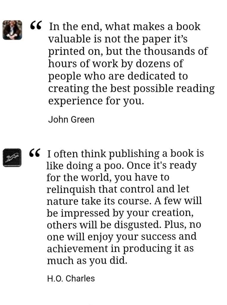 Literary agent doesn't read your manuscript, pitches book proposal to commissioning editor, who cc's manu-vivad to copy-editor, who edits without reading, forwards to publicist, who can't read, sends free author copy you're too afraid to read for typos. Tis how publishing churns.