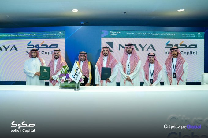 AZK_SA's tweet photo. صكوك المالية @Sukuk_SA تبرم اتفاقيات مع 11 شركة بـ 1.2 مليار ريال في معرض #سيتي_سكيب 2025 لطرح:

- صكوك عقارية 
- مساهمات عقارية

الشركات الـ 11 طلبت تمويل عقاري عبر الصكوك أو المساهمات بـ 1.225 مليار ريال.

1- مهاد العقارية: 200 مليون ريال.
2- أساكن العقارية: 150 مليون ريال

3- نايا نجد العقارية: 100 مليون ريال
4- بدء العقارية: 120 مليون ريال

5- راز العقارية: 150 مليون ريال
6- يامن العقارية: 140 مليون ريال

7- ترف العقارية: 85 مليون ريال
8- مكان العقارية: 50 مليون ريال

9- سيفيل العقارية: 40 مليون ريال
10- نقش للاستثمار: 150 مليون ريال

11- تمدن العقارية: 40 مليون ريال