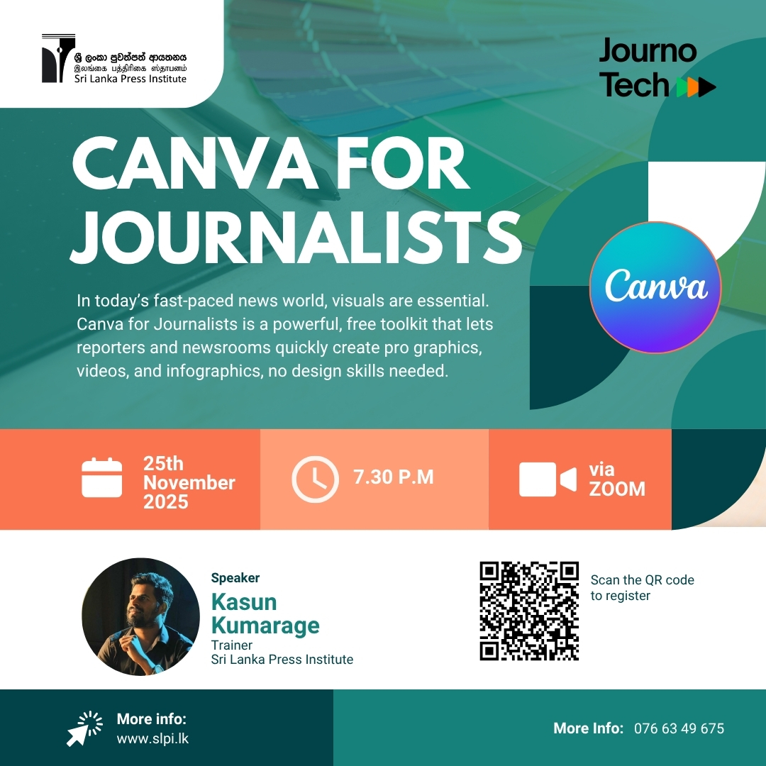 SLPI's tweet image. JournoTech!

Join us for the session &apos;&apos;Canva for Journalists&apos;

us02web.zoom.us/meeting/regist…

#Journotech #media #slpi #workshop #session #journalist