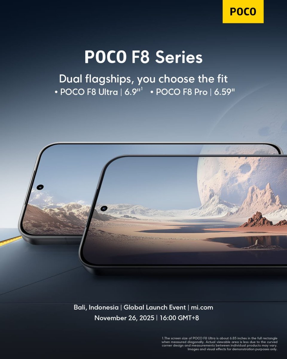 stufflistings's tweet image. POCO F8 Pro: 6.59-inch
POCO F8 Ultra: 6.9-inch