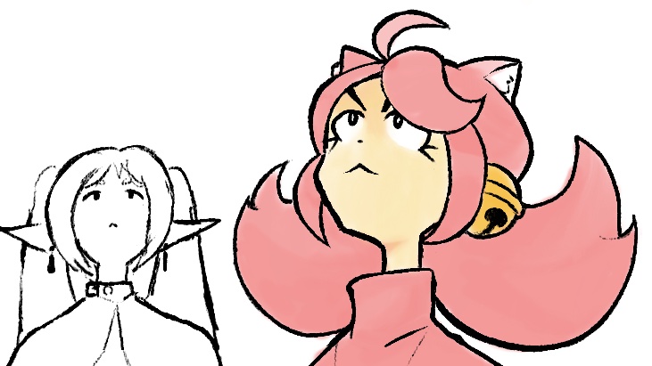 0urCast's tweet image. My hand at the Frieren thing but with mew mew