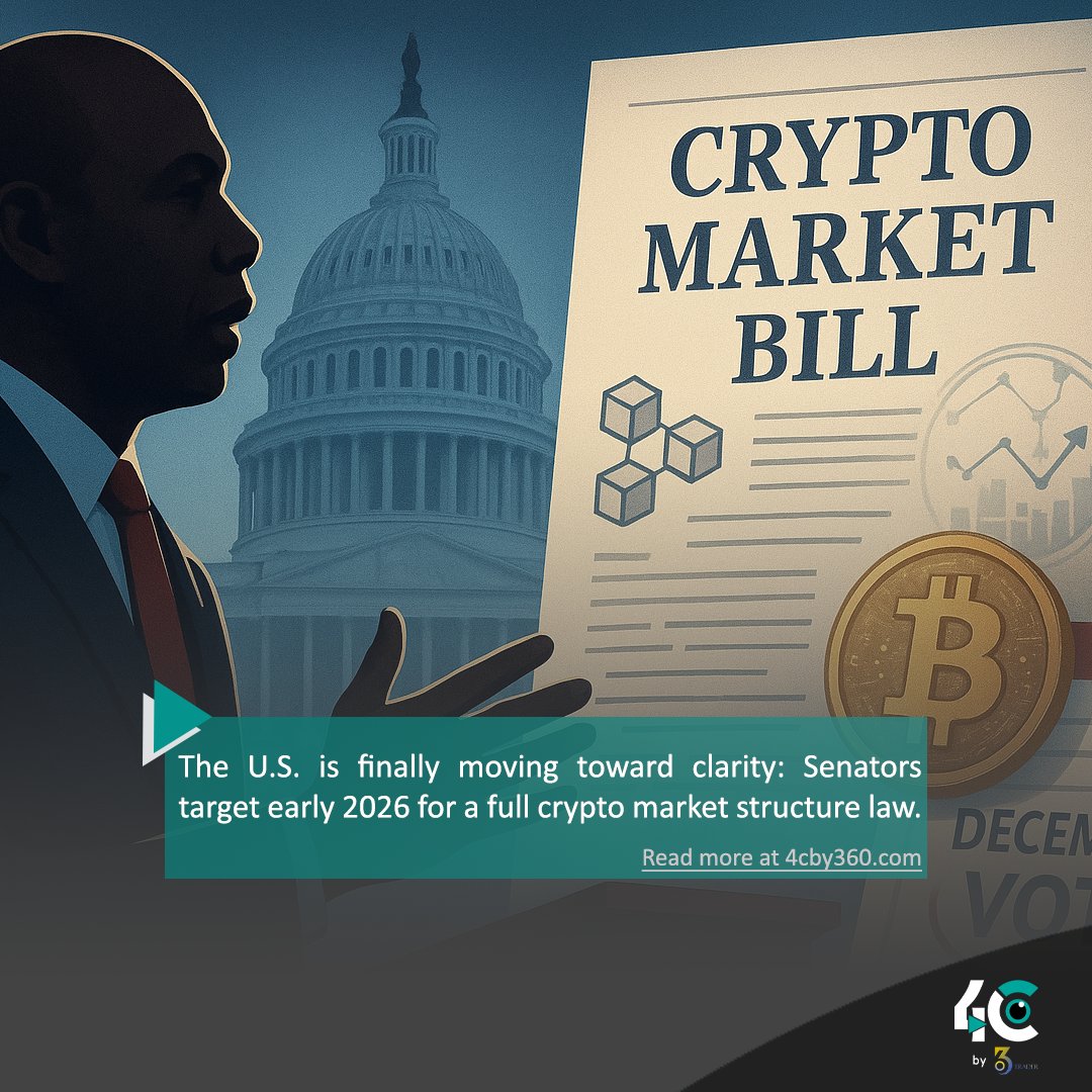 4cby360's tweet image. The U.S. is finally moving toward clarity: Senators target early 2026 for a full crypto market structure law 🚀🇺🇸
#CryptoRegulation #USCryptoBill #BlockchainPolicy #CryptoLegislation #Web3Adoption #CryptoHub #FintechNews #DigitalAssetsLaw #CryptoFuture #CryptoMarkets