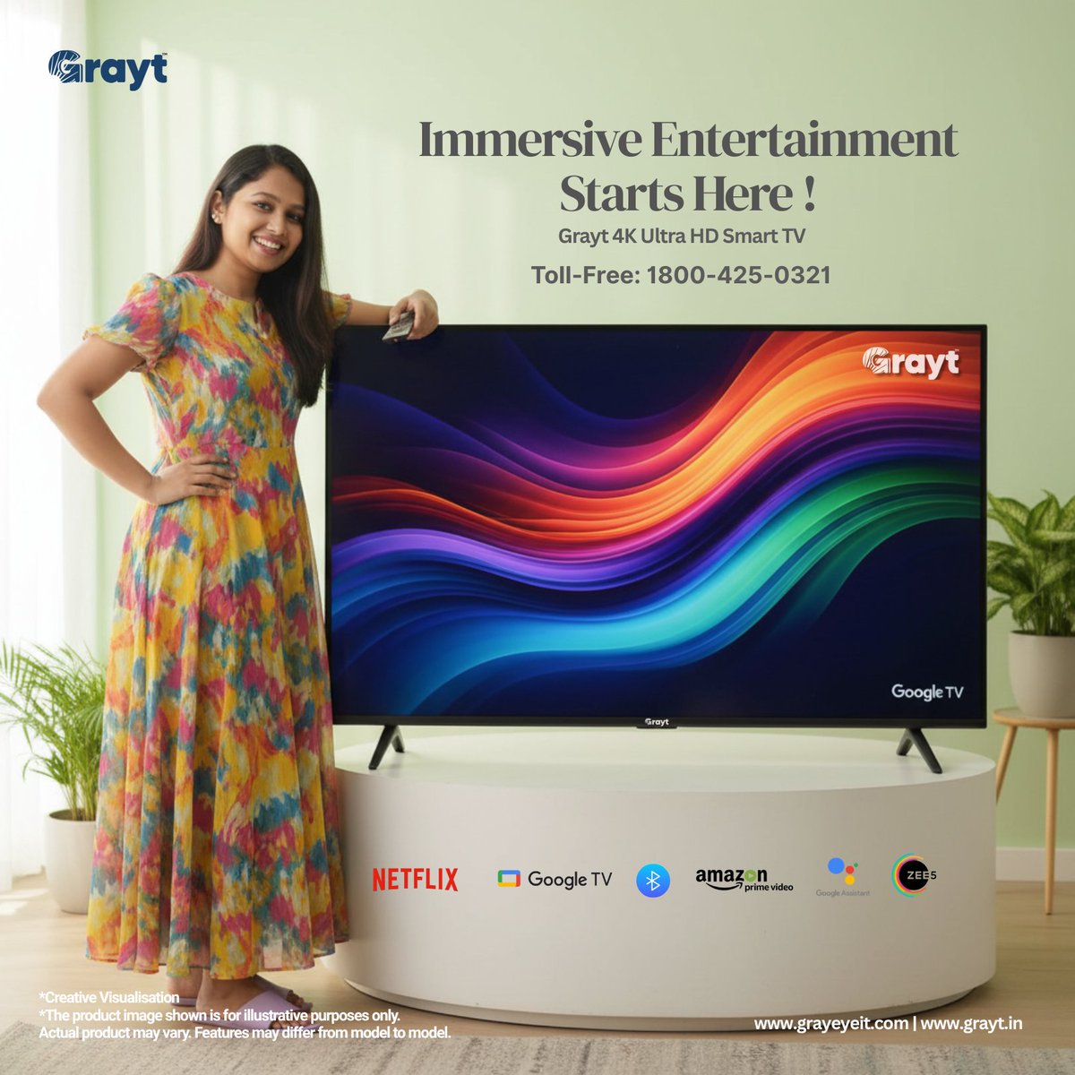 Grayeyeit's tweet photo. Stop scrolling, start watching! 🤯 The Grayt 4K Ultra HD Smart TV is here. Get Immersive Entertainment with 4K clarity, Google TV, and all your favorite apps. 
Ready to upgrade?

Call 1800-425-0321 

#GraytTV #4K #SmartTV #GoogleTV #Tech #MustHave #NewTV #Sale https://t.co/nwPbVizNIf