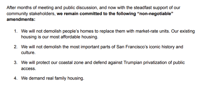 Sr_Lazarus's tweet photo. let's unpacl the work of #SF anti-housing advocate and D1 supervisor Connie Chan: https://t.co/oaTTAihJNB

item 4 of her "non-negotiable" issues is "We demand real family housing." this one is litty lit because items 1-3 basically say there no housing should be built. 🥴 1/ https://t.co/Cqk29fM1HJ