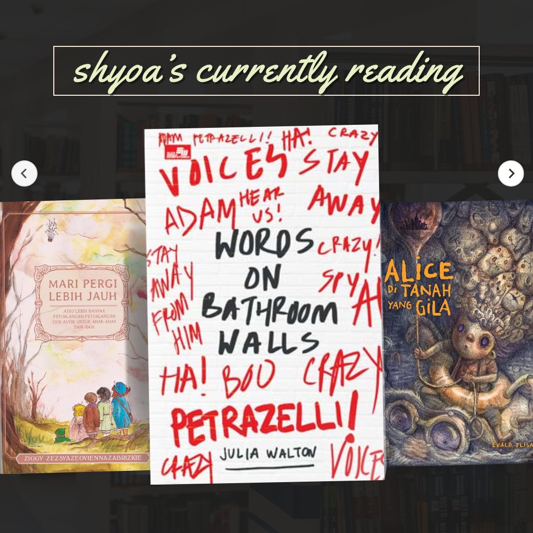 shyoahanzon's tweet image. .☘︎ ݁˖ Currently Reading

📚 Words on Bathroom Walls
by [Julia Walton]
260 pages

⚠️ may contain spoilers ⚠️

#SetoranBacaan📚