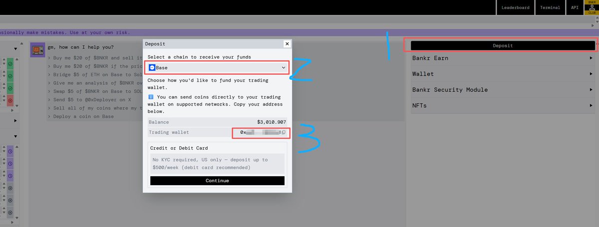 xc_kobe's tweet image. 花了20U 开通了个 bankr bot 狙击机器人的会员来狙击 Base联合创始人@jessepollak 太平洋时间11.20上午9点（北京时间 11.21凌晨1点）发射的同名 $jesse 代币 ！
看看能不能狙上吃肉！

教程：
1：用推特注册机器人,然后绑定好自己的邮箱（防止推特被封）
bankr.bot/terminal?refCo…

2: 点击 Deposit…