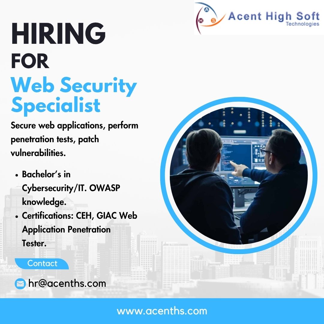AcentSoft's tweet photo. Hiring Web security specialist. If you are interested then share your CV at hr@acenths.com
.
.
Visit- https://t.co/LEOzFgqc2x
.
.
#Web #Security #Webapp #IT #Management #hiring #hr #jobs #privatejobs #recruitment #nowhiring #recruiting https://t.co/8KGYYRVwkw