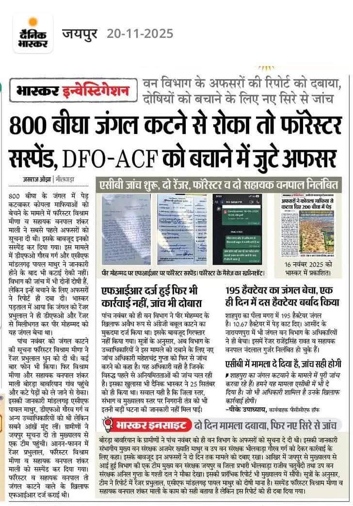 MorjalRamratan's tweet image. 800 बीघा जंगल बचाने की हिम्मत दिखाई तो फॉरेस्टर सस्पेंड…
और जंगल काटने वालों को बचाने में जुटे अफसर!

सवाल ये है—
जंगल काटना बड़ा गुनाह है या जंगल बचाना?
सरकार बताए, अपराधी कौन — पेड़ काटने वाले या सच्चाई बताने वाले?”
#SaveForest #SystemExpose
@NareshMeena__ 
@RajCMO