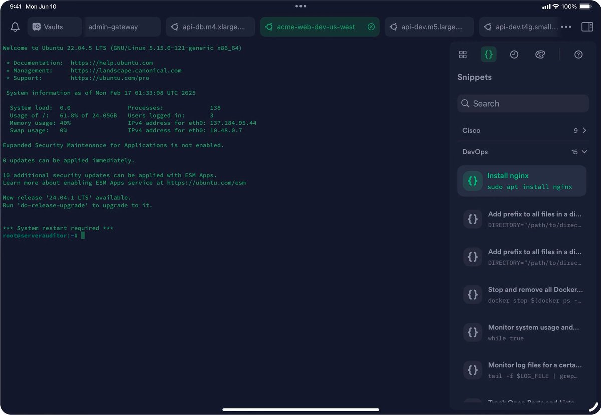 longvacation81's tweet image. iPad用のアプリでSSH・Telnetクライアントが何種類かあるんだね。ローカル(iPadOS)内のターミナルアプリもあるぽいから、モバイル用PCの代替として使えそうだな。これで、ターミナルログをローカルに残せれば完璧。…