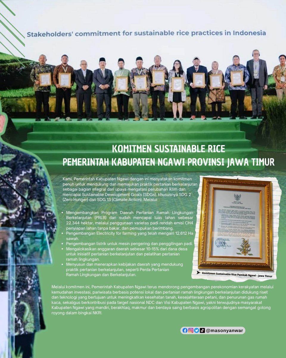 masonyanwar's tweet photo. Komitmen ini bukan hanya tentang sawah, tetapi tentang masa depan pangan yang lebih tangguh dan ramah lingkungan bagi anak cucu kita.

#sdgs #ngawiramah #sustainablerice #LowCarbonRice #pertanian #lanjutkankankebaikan #bupatingawi #ngawi #TopMarkotob https://t.co/vPtSksDfx1