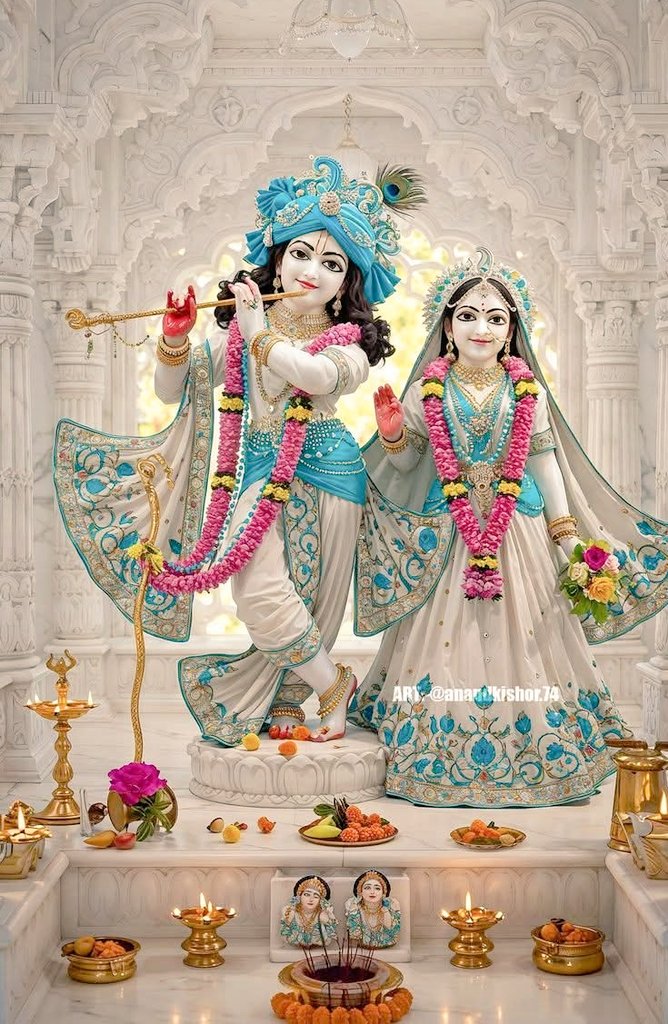 🌸 राधे–श्याम का मार्ग: प्रेम, शांति और समर्पण 🌸

कभी-कभी जीवन की दौड़ में
मन ऐसा उलझ जाता है कि
सांसें तो चलती रहती हैं,
पर भीतर शांति कहीं खो जाती है।
ऐसे समय में बस एक पल थमकर
धीरे से नाम जप लेना — “राधे… राधे…”

जैसे ही ये नाम होठों से निकलता है,
अंदर एक अनकही मिठास उतरती