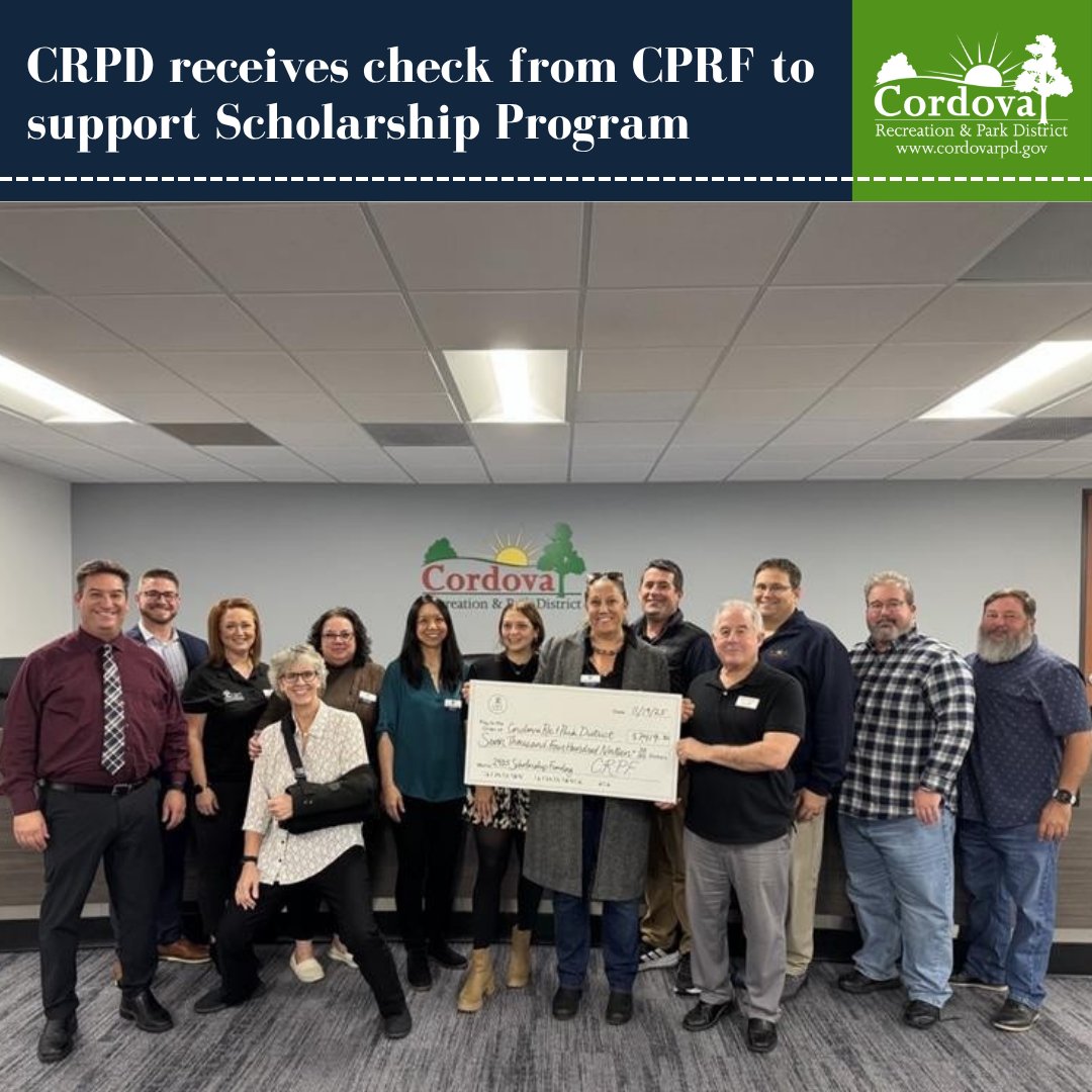 CordovaRPD's tweet photo. Tonight, the Cordova Recreation &amp; Parks Foundation presented CRPD with a $7419 check to help support individuals to participate in recreation opportunities through CRPD's Scholarship Program. Thank you, Cordova Recreation &amp; Parks Foundation! https://t.co/nMbSdJebCH