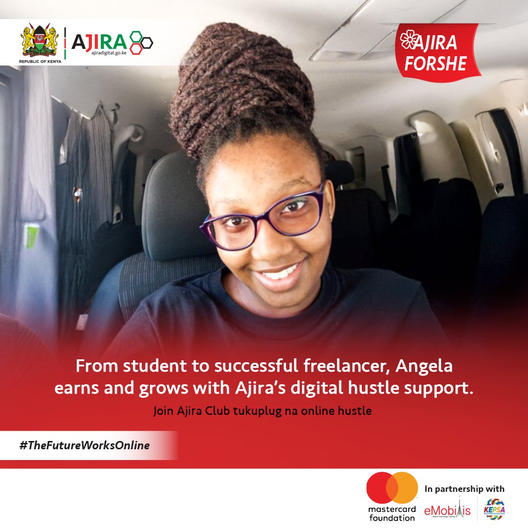 eMobilisXAjira_'s tweet image. Angela turned her campus skills into a thriving freelancing career. With Ajira, she learned, hustled, and started earning real cash online. Your journey to financial freedom can start today too!​
​Read more here: ajiradigital.go.ke/?utm_source=tw…​
#AjiraForShe