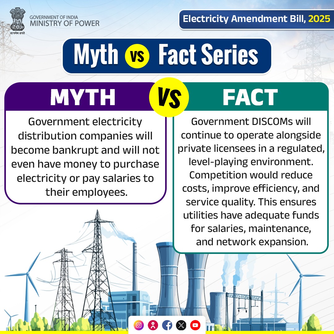 MinOfPower's tweet image. The Inter-State Transmission System (ISTS) experience shows that regulated competition lowers costs and enables rapid expansion of the network. This ensures utilities have adequate funds for salaries, maintenance, and network expansion.

#ElectricityAmendmentBill