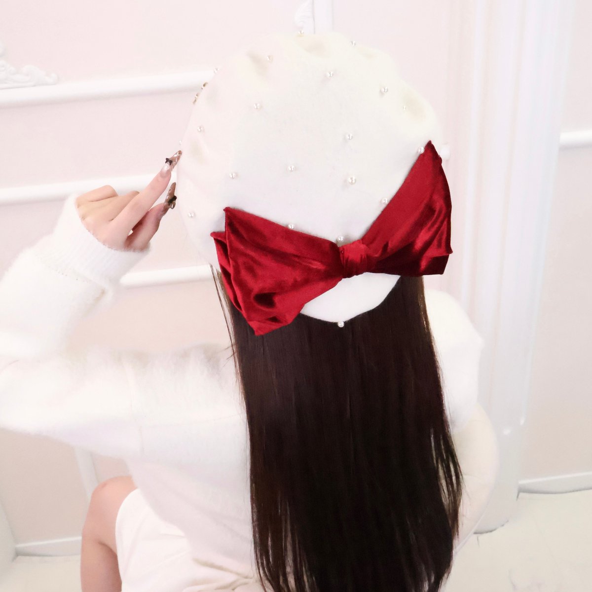 襟マフラー ベロアリボン「赤」 赤く染まる、かわいい冬のお城❤️／ 『Chateau Rouge（シャトー