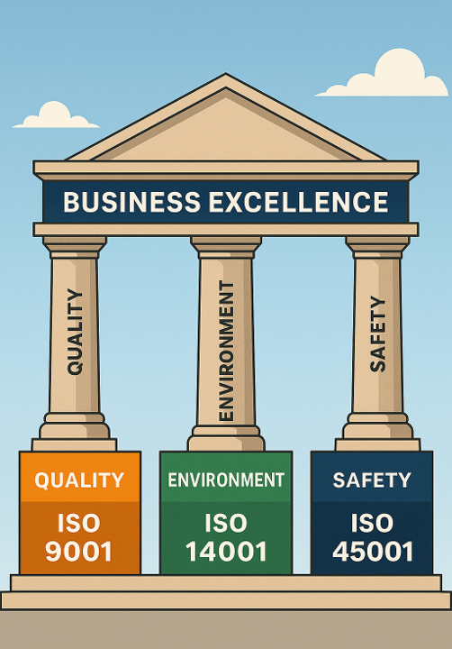 SheqStreet's tweet photo. 📌 The Pillars of Business Excellence

🏛️ Business Excellence Doesn’t Happen by Chance

 Just like a strong building needs solid pillars, a successful organisation needs a strong foundation. For modern businesses, that foundation is built on Quality, Environment, and Safety, supported by globally recognised ISO standards:
✅ ISO 9001 (Quality) – Ensures consistent processes, customer satisfaction, and continual improvement.
 ✅ ISO 14001 (Environment) – Helps organisations manage environmental impact and meet sustainability goals.
 ✅ ISO 45001 (Safety) – Protects people, reduces workplace risks, and fosters a culture of health and safety.

These standards aren’t just about compliance, they’re about strategic resilience. They help businesses:
* Build trust with customers and stakeholders
* Reduce operational risks and costs
* Improve efficiency and competitiveness

📌 Tip: Treat ISO standards as a growth strategy, not a paperwork exercise.

#ThoughtLeadershipThursday #ISO9001 #ISO14001 #ISO45001 #BusinessExcellence