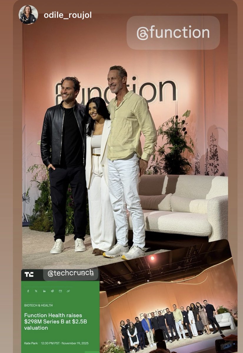 Odile_Roujol's tweet image. Congrats @function team! 
“It is not good enough to be in a world where AI exists and not be applying it to your health,” Jonathan Swerdlin, “You should be able to manage your biology. The objective of Function Health is to apply the best available technology to human health.”