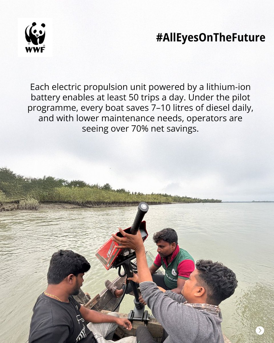 WWFINDIA's tweet photo. Discover how low-carbon propulsion can reshape water transport in the Sundarbans.
Learn more: https://t.co/pksxvwuvFh
#ClimateSolutionsPartnership #Decarbonisation #ClimateChangeMitigation #EnergyTransition #WWFIndia #COP30 #IndiaAtCOP30 #WWFIndiaAtCOP30
@HSBC @HSBC_IN https://t.co/NyIHIITIEg