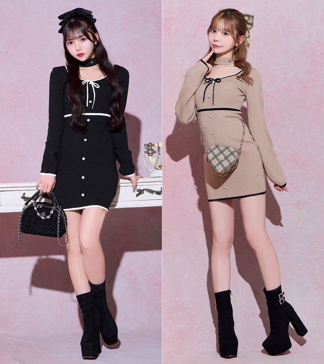 ミシェルマカロン　チェックパイピングニットワンピ 𝐍𝐄𝐖 𝐀𝐑𝐑𝐈𝐕𝐀𝐋 】 チョーカー×リボンでガーリー映えする大人