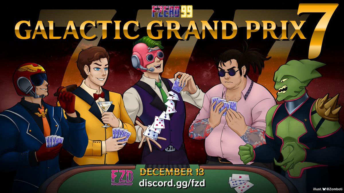 Galactic Grand Prix 7

Galactic Grand Prix が、カジノパレスをテーマにした5つのイベントを引き連れて帰ってきます！
今回は新たにシングルエリミネーション形式の競技が加わり、もちろん名物の「8連続グランプリ」チャレンジも健在です。以下がスケジュールになります。
#FZERO99 #GGP