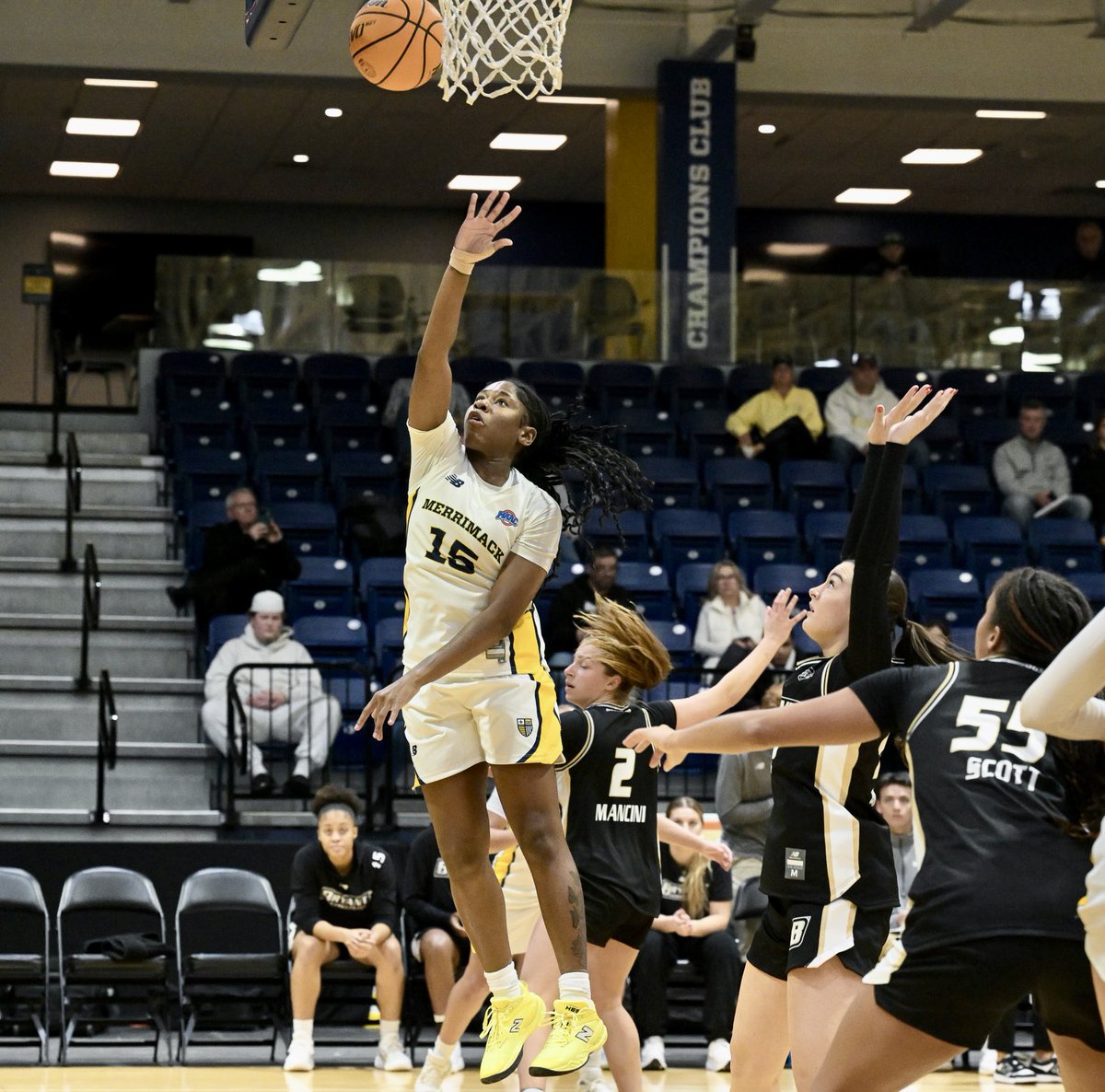 📸 from the home opener vs Bryant. Madison Roman (26) and Mia Fiore (24) each had career highs in points.