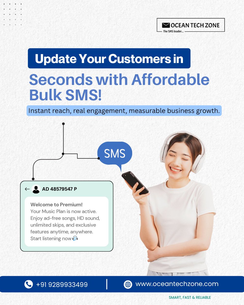 Oceantechzone's tweet image. 💬 Update Your Customers in Seconds with Affordable Bulk SMS!

Fast, reliable &amp;amp; budget-friendly messaging for your business.
Send offers, alerts, reminders &amp;amp; more — instantly with Ocean Tech Zone.

🌐 oceantechzone.com
#BulkSMS #SMSMarketing #OceanTechZone #InstantUpdates