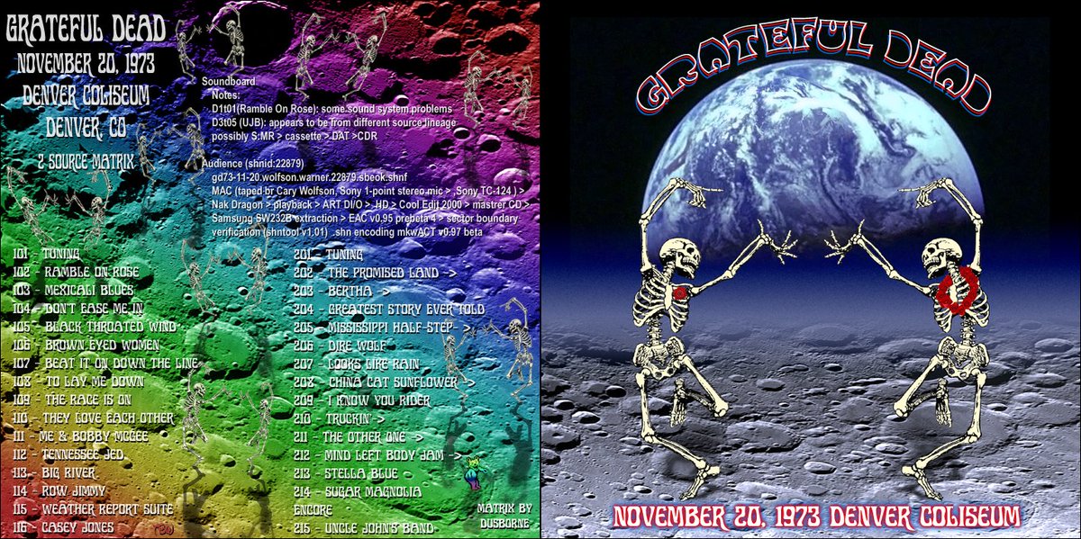 #GratefulDead 
Denver Coliseum, Denver, CO, 11/20/73
archive.org/details/gd1973…
Truckin' &gt;TOO &gt;Stella Blue intense post-lyric  jamming feeding into long, jazzy jams, scary meltdowns, and beautiful thematic jamming to wrap things up before heading into a ballad