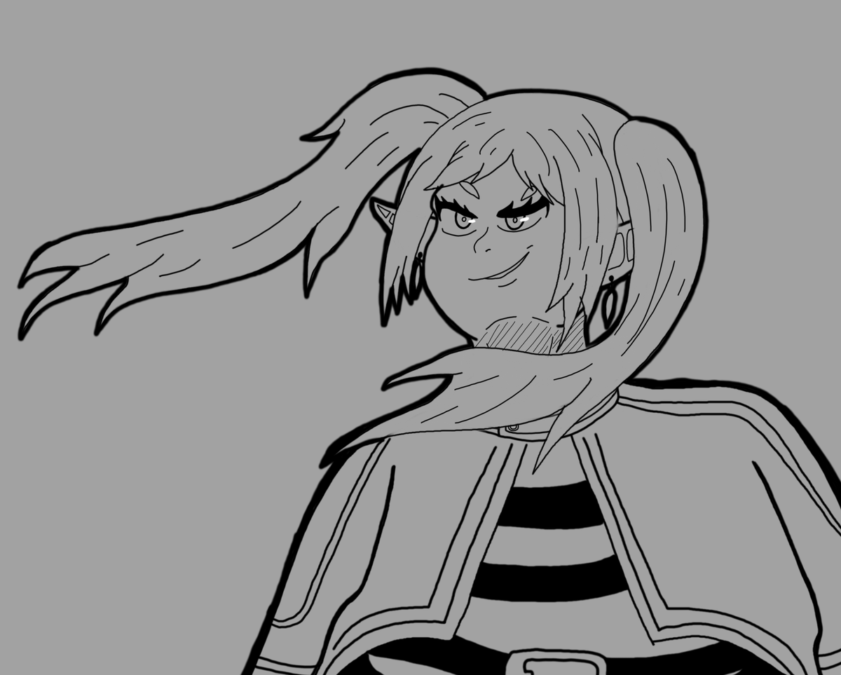 A thing I have been seeing online that seemed like really cool for practice plus it is fun. I sadly haven't seen this series yet, so I don't know if I depicted her personality correctly with this, but I kind of like how it is turning out. #WIP #frierenfanart #frieren #artmoots