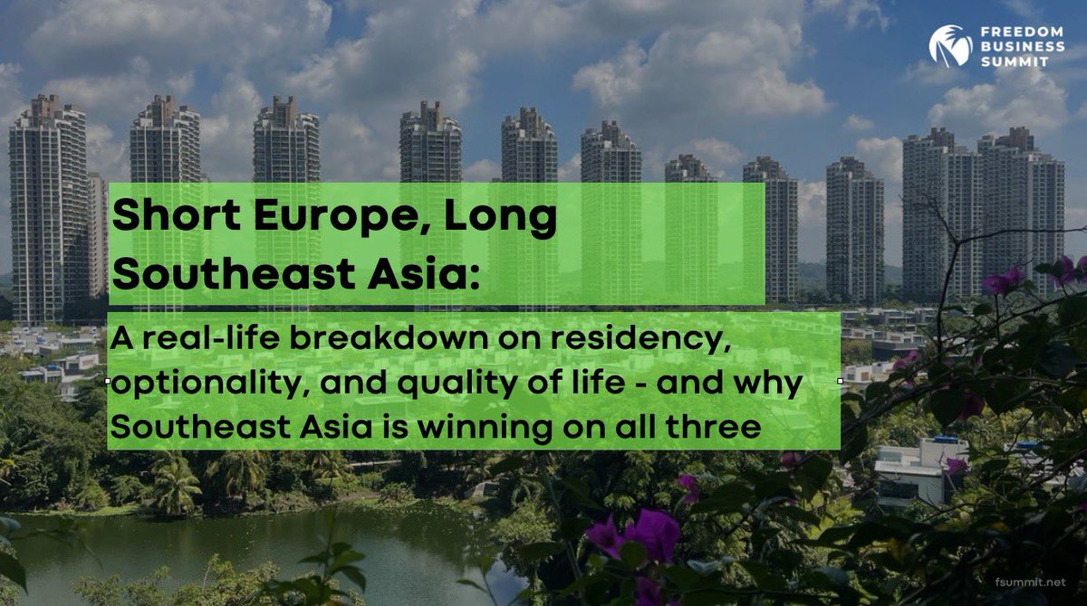 Just published very controversial article: Short Europe, Long Southeast Asia 

open.substack.com/pub/freedomceo…

My take that:

While Europe remains beautiful, but it feels like a museum under an open sky and it is not developing fast enough.

Relocate to Southeast Asia - you gain