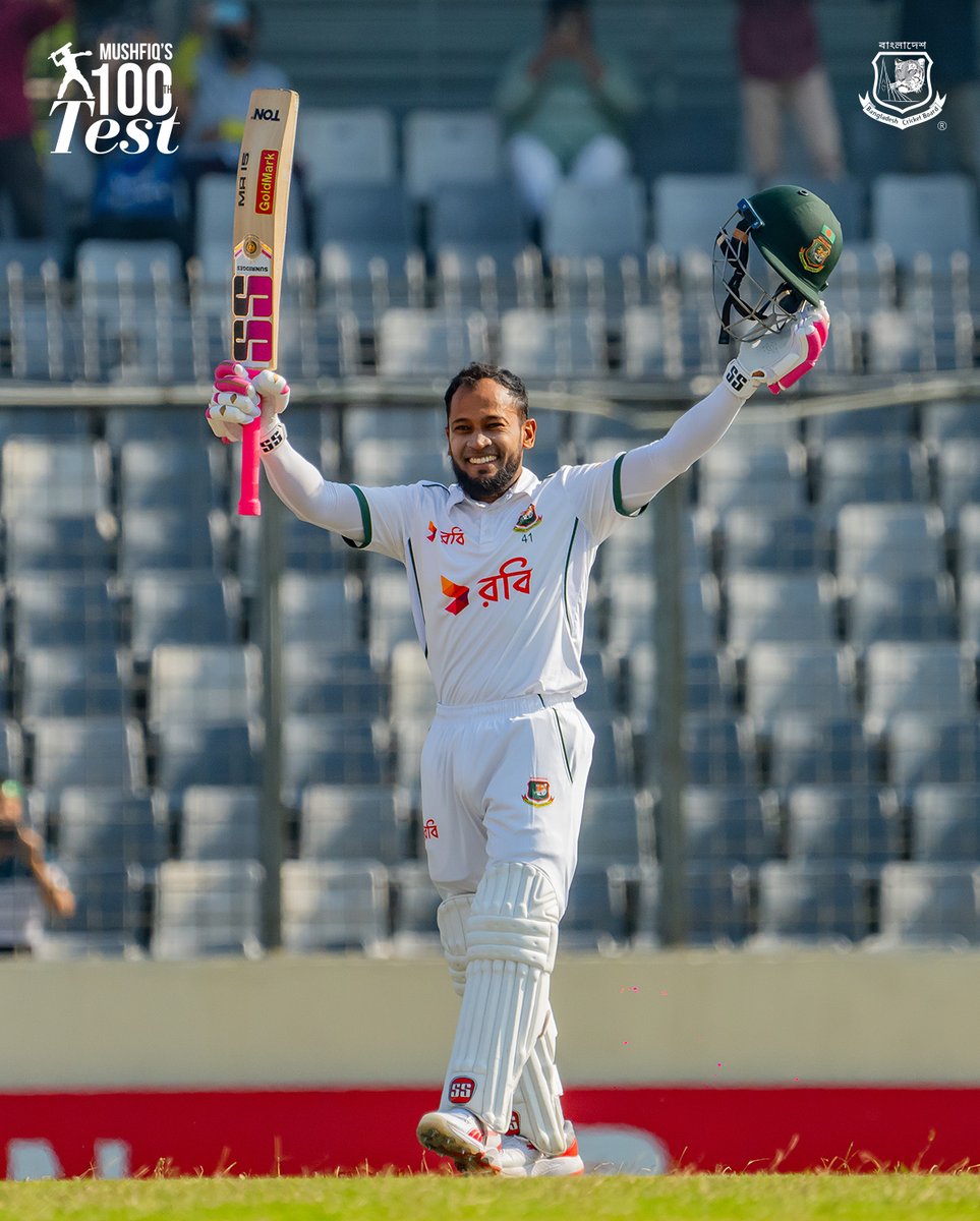 BCBtigers's tweet image. A celebration for the ages — Mushfiqur Rahim marks his 100th Test with a magnificent hundred. 🇧🇩❤️

Day 2 | 2nd Test | Dutch-Bangla Bank Bangladesh 🆚 Ireland Test Series 2025
 
19-23 Nov 2025 | 9:30 AM | SBNCS, Dhaka

#Bangladesh #TheTigers #BCB #BANvIRE #Ireland #BANvsIRE…