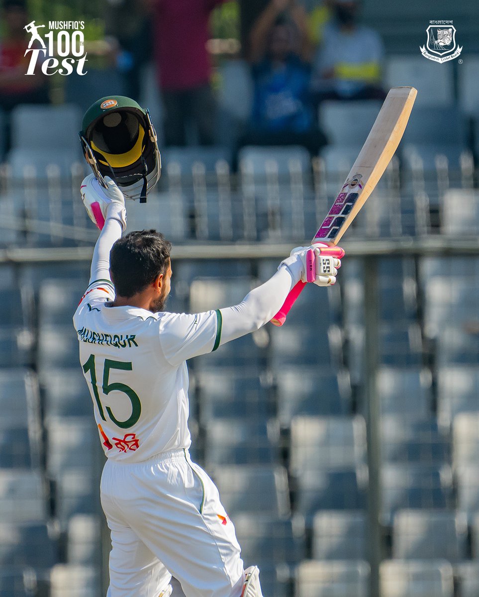 BCBtigers's tweet image. A celebration for the ages — Mushfiqur Rahim marks his 100th Test with a magnificent hundred. 🇧🇩❤️

Day 2 | 2nd Test | Dutch-Bangla Bank Bangladesh 🆚 Ireland Test Series 2025
 
19-23 Nov 2025 | 9:30 AM | SBNCS, Dhaka

#Bangladesh #TheTigers #BCB #BANvIRE #Ireland #BANvsIRE…