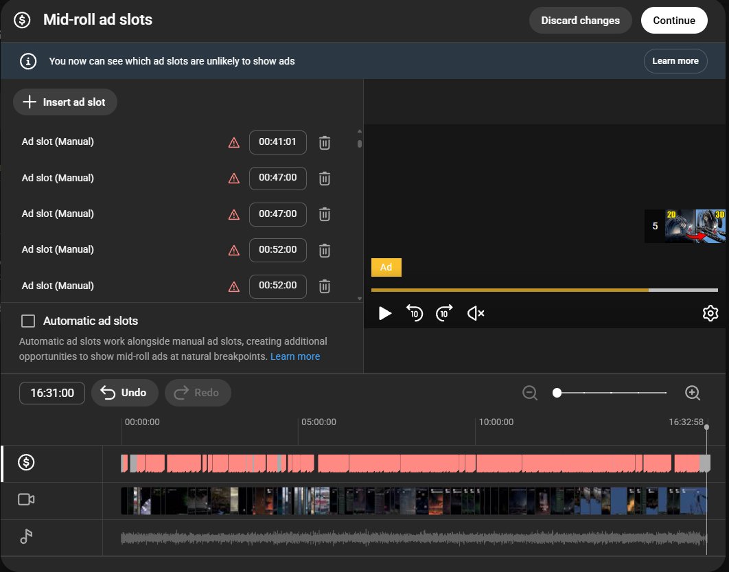 Os dije que sería mi descenso a la locura. Y ni aún así estoy pudiendo colocar anuncios en el vídeo xD

Los únicos que me ha dejado, irónicamente, es interrumpiendo frases a medias.