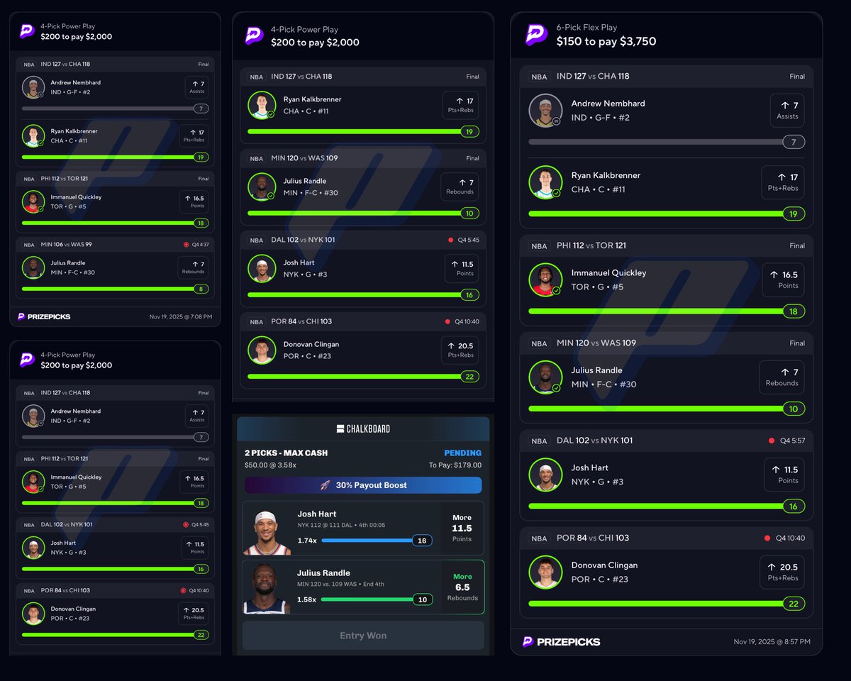 parlaypusher's tweet image. $100 to a ❤️ + Retweet…

$6,000 ON A WEDNESDAY NIGHT 🤩

✅ $150 ➡️ $1,500
✅ $200 ➡️ $2,000
✅ $200 ➡️ $1,000
✅ $200 ➡️ $1,000

WE ARE IN STRIDE AND THE AI IS COOKING.

GET TF INSIDE AND LET’S CASH ⤵️
whop.com/parlay-pusher/…