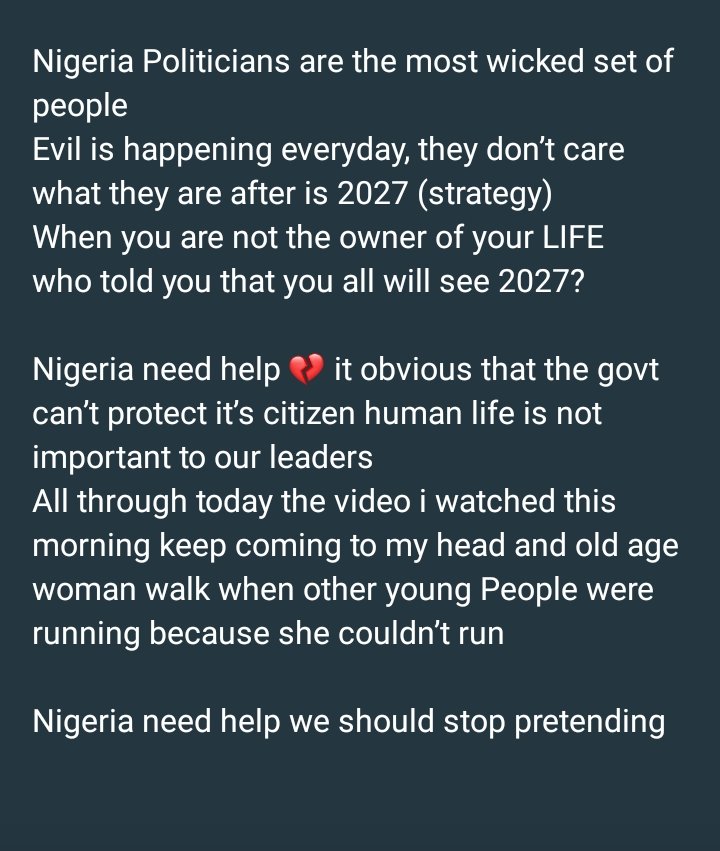 Nigeria need help Sir 💔 <a href="/realDonaldTrump/">Donald J. Trump</a> <a href="/POTUS/">President Donald J. Trump</a>