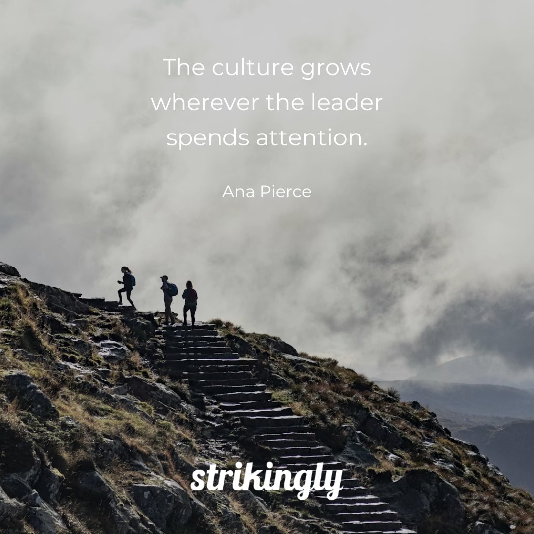 The culture grows wherever the leader spends attention. — Ana Pierce #inspirationalquotes #startupquotes #Strikingly