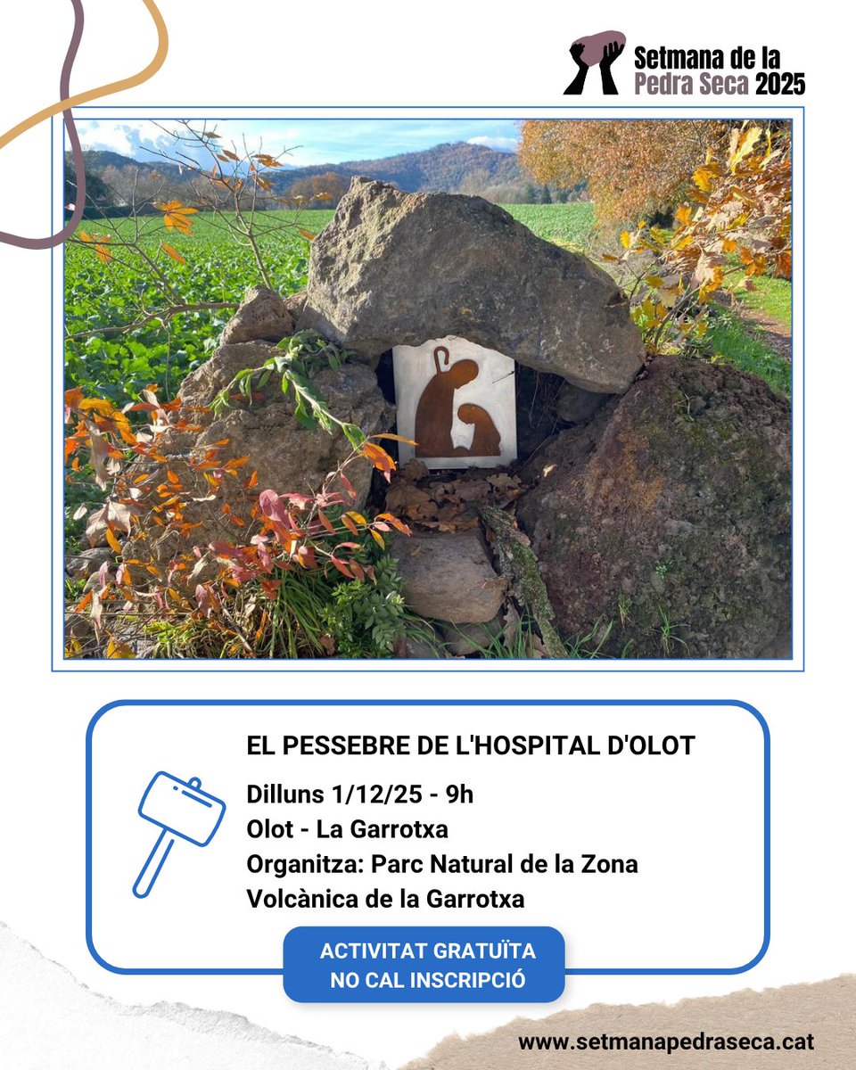 SetmPedraSeca's tweet image. 🔵APRENENTATGE
⚒️ El pessebre de l&apos;hospital d&apos;Olot

🗓1/12
⏰10h
📍Olot
📌Organitza: Parc natural de la Zona Volcànica de la Garrotxa
➕Info, calendari i mapa👇
setmanapedraseca.cat/activitats/age…

#SetmanaPedraSeca25 #PedraSeca
