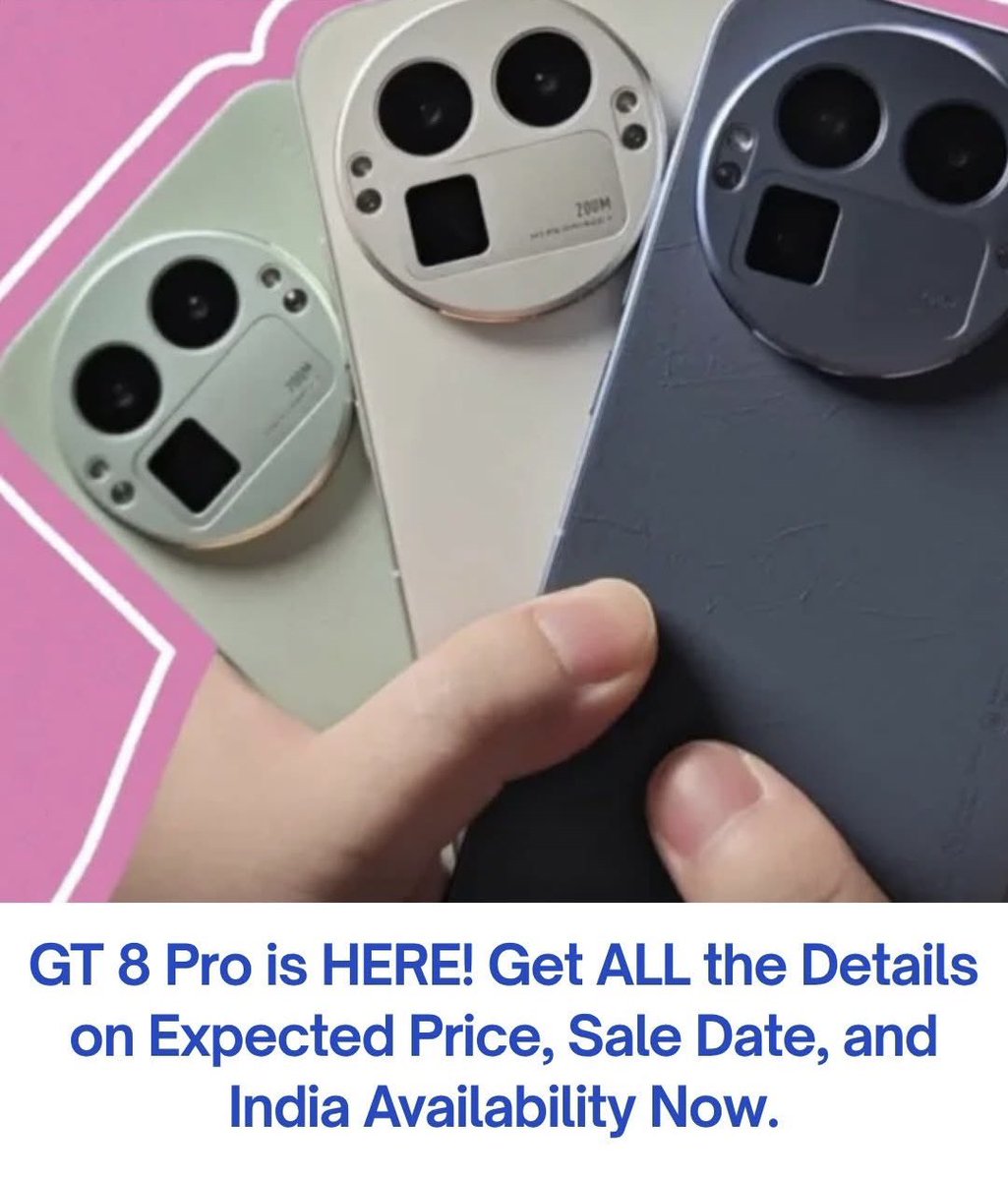 saurabhpal44's tweet image. Realme GT 8 Pro Launches in India Today! 🚀📱

The flagship GT 8 Pro brings AI-powered performance, bold design, and next-level cameras. Here’s what to know:

1️⃣ Launch &amp;amp; Sale – Livestream on Realme’s YouTube, available on Flipkart &amp;amp; Realme Store.
2️⃣ Colors – Diary White &amp;amp; Urban…