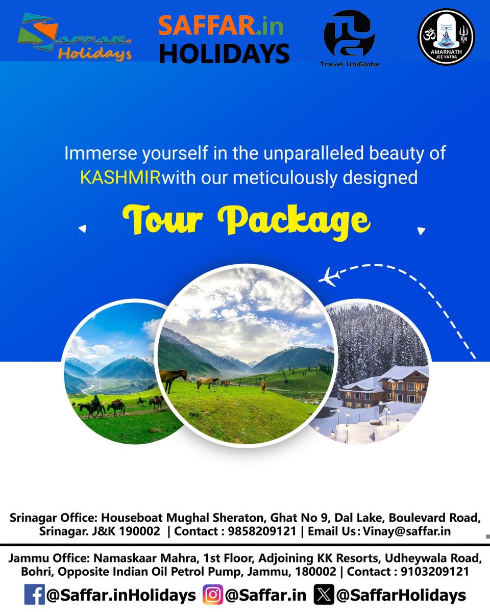 SaffarHolidays's tweet photo. Book Your Package Today !
9858209121 | 9103209121
Srinagar Address: Houseboat Mughal Sheraton, Ghat No. 9, Dal Lake, Boulevard Road, Srinagar. 190002
#kashmir #srinagar #leh #ladakh #gurez #travel #holiday #vacation #wanderlust #adventure #Saffar #SaffarHolidays https://t.co/9jqKU6YhXv