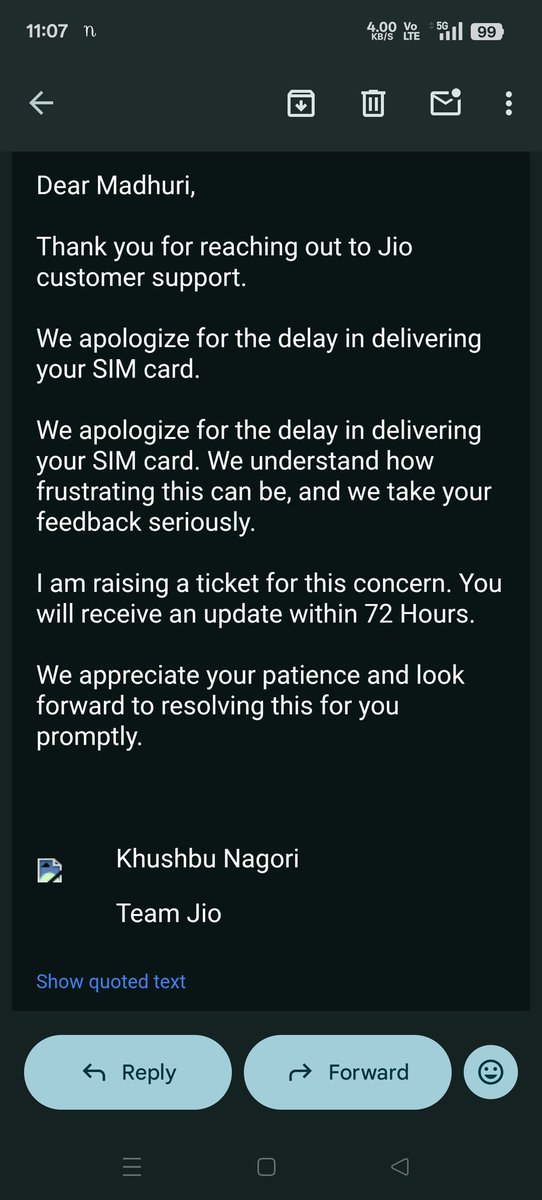 dghosh911's tweet photo. @JioCare Hello Ultra Pro Sloths . I placed a New Sim order on 14th November by paying Rs.349/-. Today is 20th November but I haven't received the new Sim yet. Previously one of your CCE has registered a complaint but the resolution is yet to come. Lol. 
Is this how you operate? https://t.co/paZisg1XPd