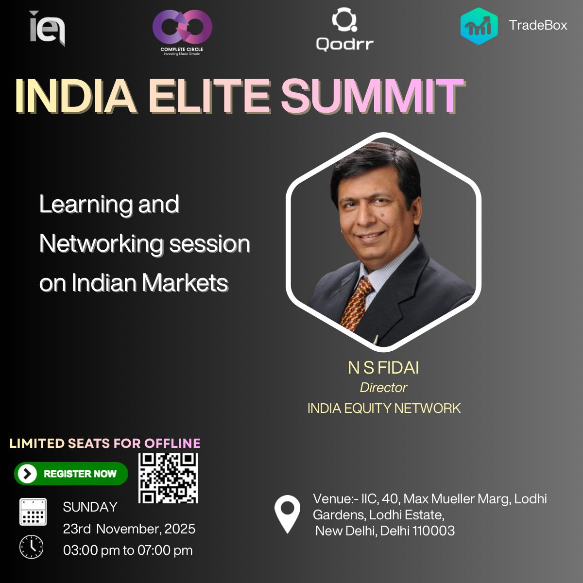 nsfidai's tweet image. Delhi meet...
OFFLINE 15 seats left ... Filling fast.

No registration fees.

Link to register..

tradeboxlive.com/view/events/de…