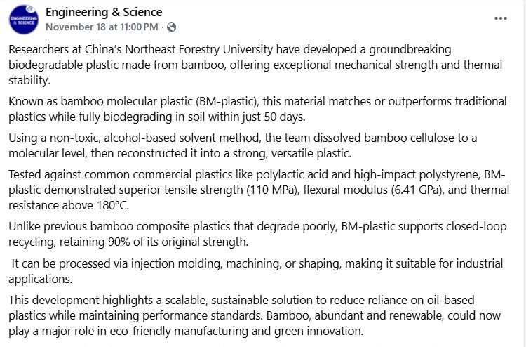 CyberpunkTTRPG's tweet image. Bio-Degradable Plastic Made From Bamboo #BioDegradable #Plastics #OrganicPlastic #BioTech #Cyberpunk #TTRPG #RPG