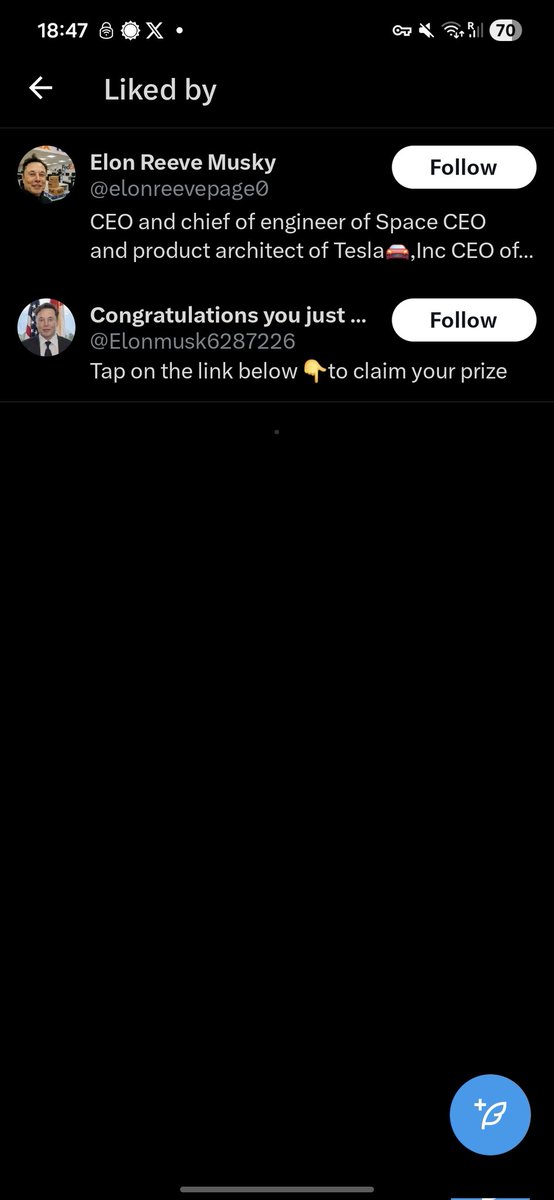 DataGeeq's tweet image. What is it with this ridiculous app? Likes by 2 Elon scam bots