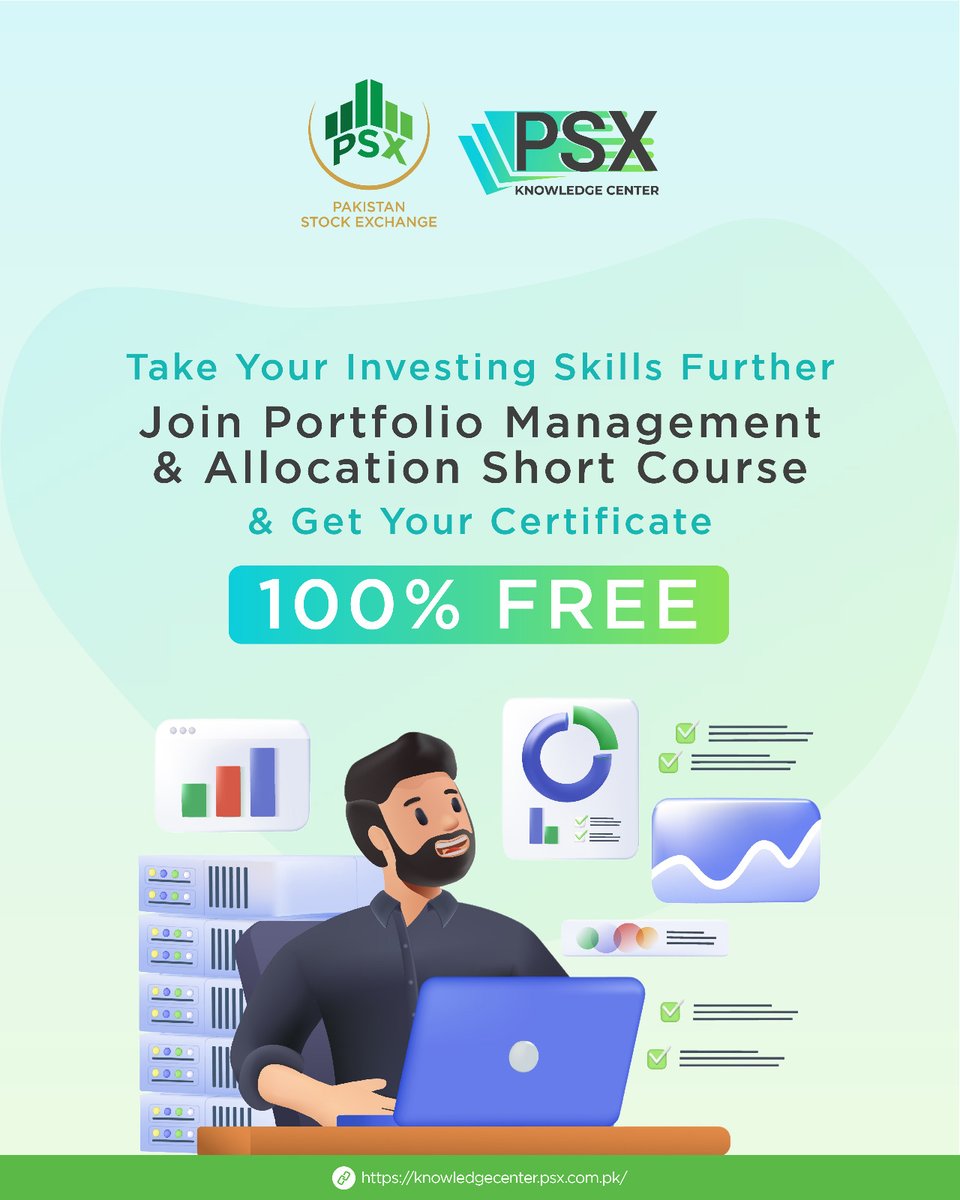 pakstockexgltd's tweet photo. Join PSX’s Portfolio Management &amp; Allocation Short Course — and earn your certificate absolutely FREE.

Sharpen your skills, understand smarter allocation strategies, and become a more confident investor.

Enroll now: https://t.co/moEWYdJc8r https://t.co/QuPRl3eLSt