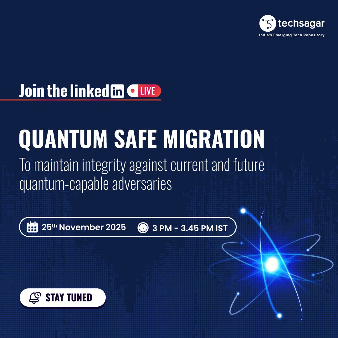 TechSagar_DSCI's tweet image. Brace Yourself for a Quantum Leap!

We are going LIVE on LinkedIn to decode #Quantum Safe Migration against today’s threats and tomorrow’s quantum-capable adversaries.

🗓 Date: 25th November 2025
⏰ Time: 3:00 PM – 3:45 PM

Stay tuned to be part of the conversation!